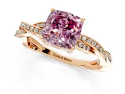 Solitaire Engagement Ring Setting for Fancy Pink Cushion Cut Center with Twisted Pave Band and Prong Head in Rose Gold