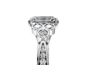 Cluster Engagement Ring Setting for Emerald Cut Center with Bezel Accent Clusters and Prong Head in Platinum
