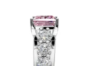 Solitaire Engagement Ring Setting for Fancy Pink Princess Cut Center with Graduated Shared Prongs and Prong Head in Platinum