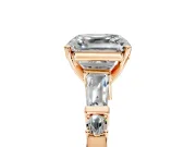 Bar-Set Engagement Ring Setting for Asscher Cut Center with Tapered Baguette Accents and Prong Head in Rose Gold