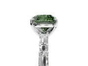 Baguette Engagement Ring Setting for Fancy Green Cushion Cut Center with Alternating Bar-Set Band and Prong Head in White Gold