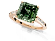 Solitaire Engagement Ring Setting for Fancy Green Asscher Cut Center with Channel Accents and Prong Head in Rose Gold