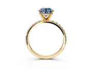 Solitaire Engagement Ring Setting for Fancy Blue Round Cut Center with Micro Pave Band and Prong Head in Yellow Gold