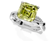 Solitaire Engagement Ring Setting for Fancy Yellow Asscher Cut Center with Pave and Plain Crossover and Basket Head in Sterling Silver