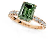 Solitaire Engagement Ring Setting for Fancy Green Emerald Cut Center with Shared-Prong Accents and Prong Head in Rose Gold