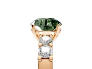 5 Stone Engagement Ring Setting for Fancy Green Round Cut Center with Plain Band and Prong Head in Rose Gold