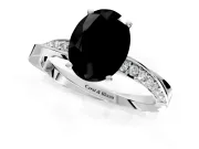 Side Accent Engagement Ring Setting for Fancy Black Oval Center with Accent Shoulders and Prong Head in Sterling Silver