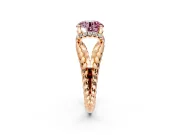 Halo Engagement Ring Setting for Fancy Pink Round Cut Center with Rope Twist Split Shank and Prong Head in Rose Gold