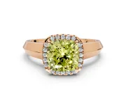 Halo Engagement Ring Setting for Fancy Yellow Cushion Cut Center with Knife Ridge Cathedral Band and Prong Head in Rose Gold