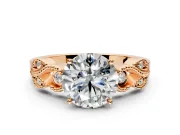 Leaf Engagement Ring Setting for Round Cut Center with Milgrain Accent Band and Prong Head in Rose Gold