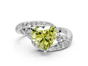 Solitaire Engagement Ring Setting for Fancy Yellow Heart-Shaped Center with Pave Bypass Twist Band and Prong Head in White Gold