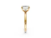 Low-Set Solitaire Engagement Ring Setting for Asscher Cut Center with Thin Plain Band and Prong Head in Yellow Gold