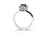 Floral Halo Engagement Ring Setting for Fancy Black Asscher Cut Center with Pave Band and Prong Head in White Gold