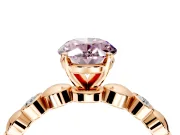 Solitaire Engagement Ring Setting for Fancy Pink Oval Center with Beaded Bezel Station Band and Prong Head in Rose Gold