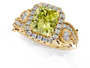 Milgrain Halo Engagement Ring Setting for Fancy Yellow Radiant Cut Center with Shoulder Bezels and Prong Head in Yellow Gold