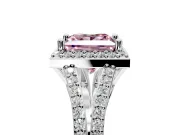Halo Engagement Ring Setting for Fancy Pink Princess Cut Center with Pave Split Shank and Prong Head in Platinum