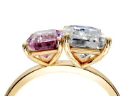 Fancy Pink Emerald Cut and Emerald Cut Lab-Grown Diamond Toi et Moi Engagement Ring with Prong-Set Stones in Yellow Gold