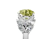 Leaf Cluster Engagement Ring Setting for Fancy Yellow Round Cut Center with Marquise Accents and Prong Head in Platinum