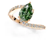 Solitaire Engagement Ring Setting for Fancy Green Pear-Shaped Center with Pave Bypass Swirl Band and Prong Head in Rose Gold