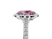 Halo Engagement Ring Setting for Fancy Pink Oval Center with Pave Accents, Heart Basket and Prong Head in Platinum