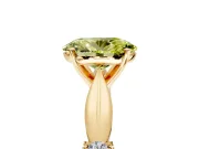 Solitaire Engagement Ring Setting for Fancy Yellow Oval Center with Carved Leaf Shoulders and Prong Head in Yellow Gold