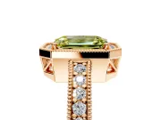 Milgrain Halo Engagement Ring Setting for Fancy Yellow Emerald Cut Center with Wide Pave Band and Prong Head in Rose Gold