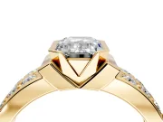 Bezel Engagement Ring Setting for Emerald Cut Center with Wide Channel-Set Band and Bezel Head in Yellow Gold