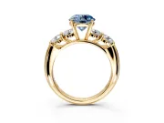 5 Stone Engagement Ring Setting for Fancy Blue Round Cut Center with Graduated Accents and Prong Head in Yellow Gold