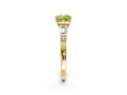 Bar-Set Engagement Ring Setting for Fancy Yellow Cushion Cut Center with Tapered Baguette Accents and Prong Head in Yellow Gold