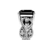 Leaf Engagement Ring Setting for Fancy Black Asscher Cut Center with Milgrain Accent Band and Prong Head in Platinum
