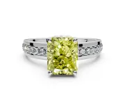 Solitaire Engagement Ring Setting for Fancy Yellow Radiant Cut Center with Raised Channel Band and Prong Head in White Gold