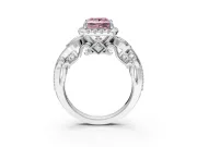 Bypass Halo Engagement Ring Setting for Fancy Pink Princess Cut Center with Bezel Accents, Milgrain and Prong Head in White Gold