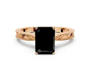 Solitaire Engagement Ring Setting for Fancy Black Emerald Cut Center with Engraved Milgrain Band and Prong Head in Rose Gold