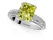 Solitaire Engagement Ring Setting for Fancy Yellow Radiant Cut Center with Multi-Row Pave Accents and Basket Head in Platinum