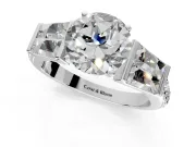 Channel-Set Engagement Ring Setting for Round Cut Center with Baguette Band and Prong Head in Sterling Silver