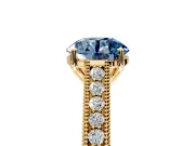 Solitaire Engagement Ring Setting for Fancy Blue Round Cut Center with Engraved Pave Band and Prong Head in Yellow Gold