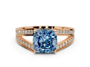 Split Shank Engagement Ring Setting for Fancy Blue Cushion Cut Center with Pave Split Shank and Prong Head in Rose Gold