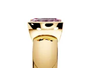 Tension Engagement Ring Setting for Fancy Pink Emerald Cut Center with Wide Flat Band and Tension Head in Yellow Gold