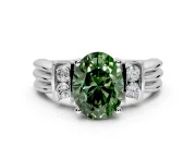 Solitaire Engagement Ring Setting for Fancy Green Oval Center with Grooved Bar Accent Band and Prong Head in Platinum