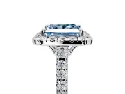 Halo Engagement Ring Setting for Fancy Blue Princess Cut Center with Raised Halo, Pave Band and Prong Head in White Gold