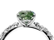 Cluster Engagement Ring Setting for Fancy Green Cushion Cut Center with Round Cut Accent Band and Prong Head in White Gold