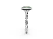 Halo Engagement Ring Setting for Fancy Green Radiant Cut Center with Twist Band and Prong Head in Sterling Silver