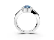 Halo Engagement Ring Setting for Fancy Blue Cushion Cut Center with Wide Band, Inlaid Accent Row and Prong Head in Sterling Silver