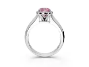 Halo Engagement Ring Setting for Fancy Pink Cushion Cut Center with Knife Ridge Cathedral Band and Prong Head in Platinum