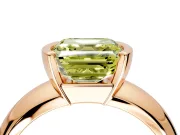 Tension Engagement Ring Setting for Fancy Yellow Asscher Cut Center with Wide Flat Band and Tension Head in Rose Gold