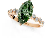 Cluster Engagement Ring Setting for Fancy Green Marquise Center with Round Cut Accent Band and Prong Head in Rose Gold