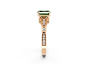 Solitaire Engagement Ring Setting for Fancy Green Asscher Cut Center with Marquise and Bezel Accents and Prong Head in Rose Gold