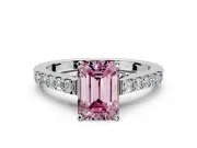 Solitaire Engagement Ring Setting for Fancy Pink Emerald Cut Center with Crossover Accents and Prong Head in Sterling Silver