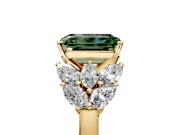 Leaf Cluster Engagement Ring Setting for Fancy Green Emerald Cut Center with Marquise Accents and Prong Head in Yellow Gold