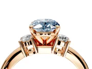 3 Stone Engagement Ring Setting for Fancy Blue Oval Center with Wide Plain Band and Prong Head in Rose Gold